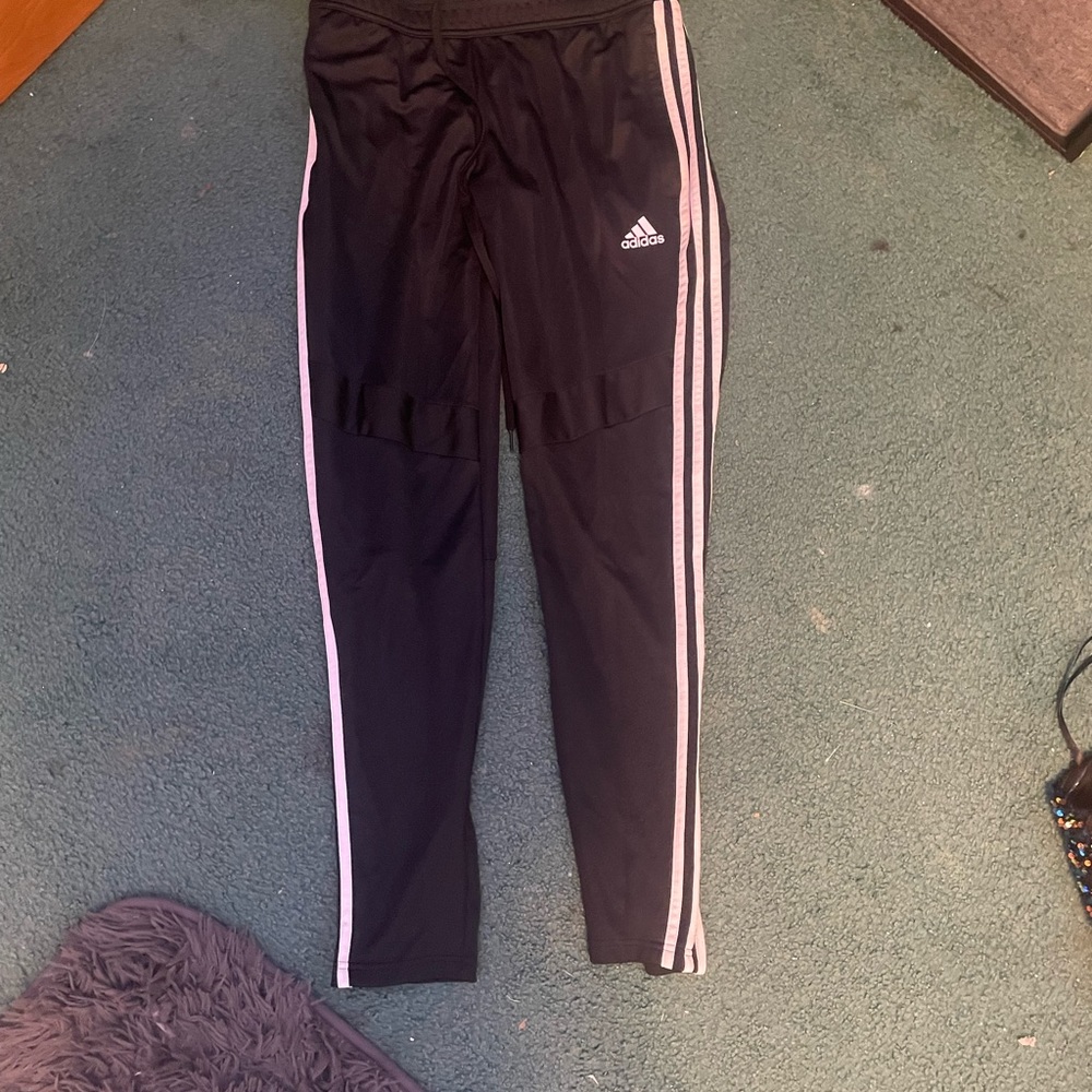 adidas black with white strip sweat pants size medium